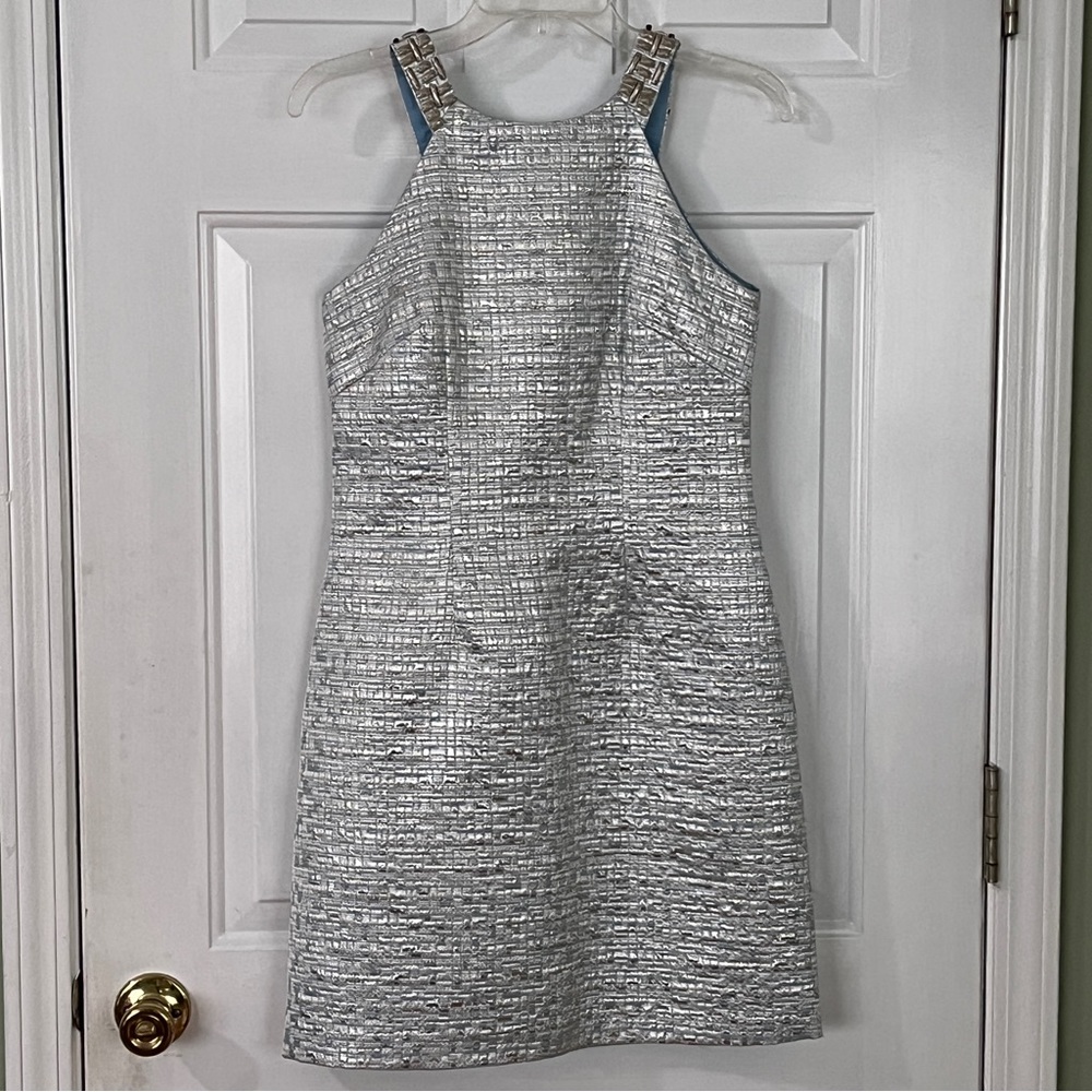 Aidan Mattox Sheath Blue Silver Adornments Dress